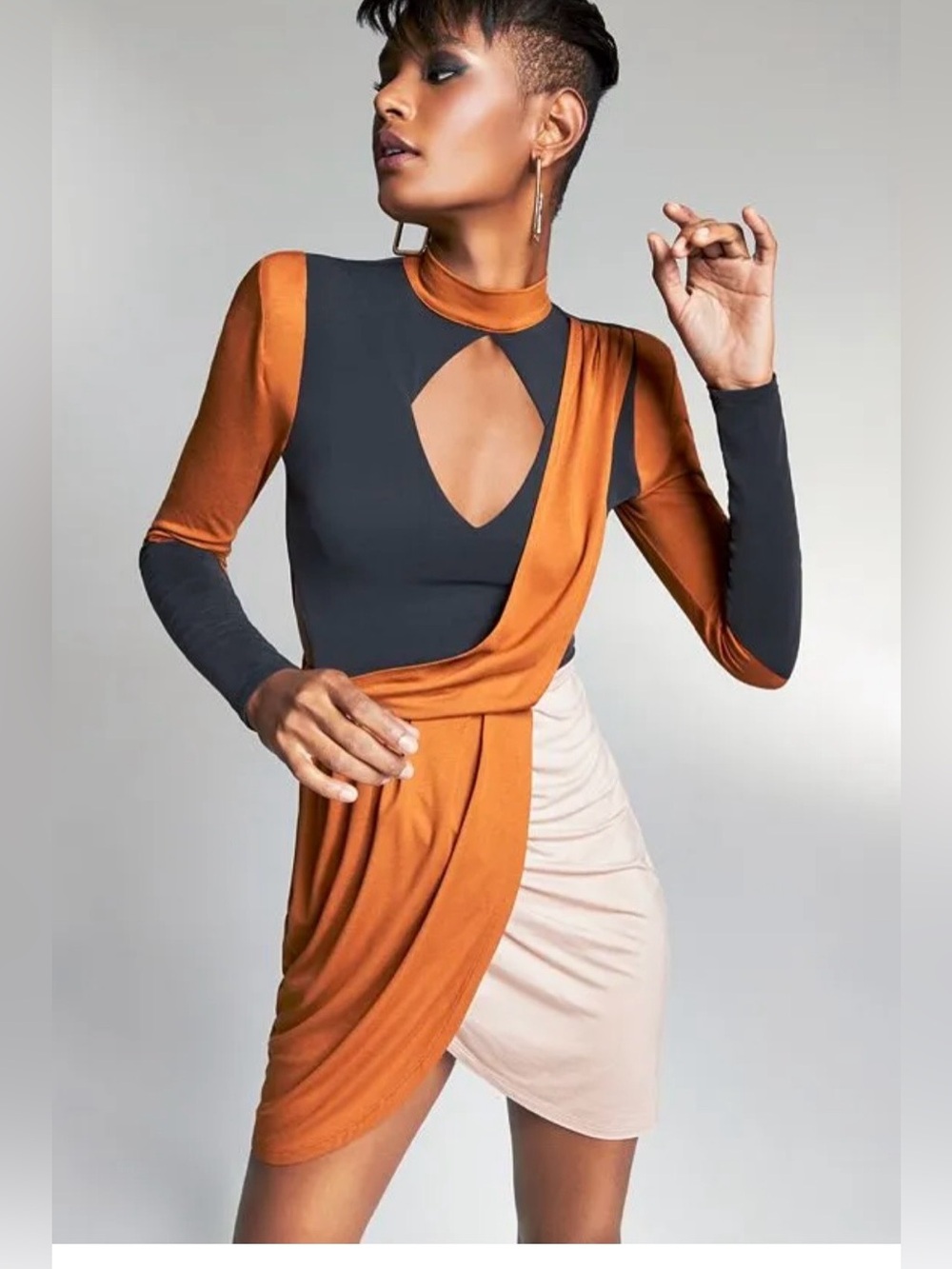 Bar III Black and Orange Long Sleeve Dress